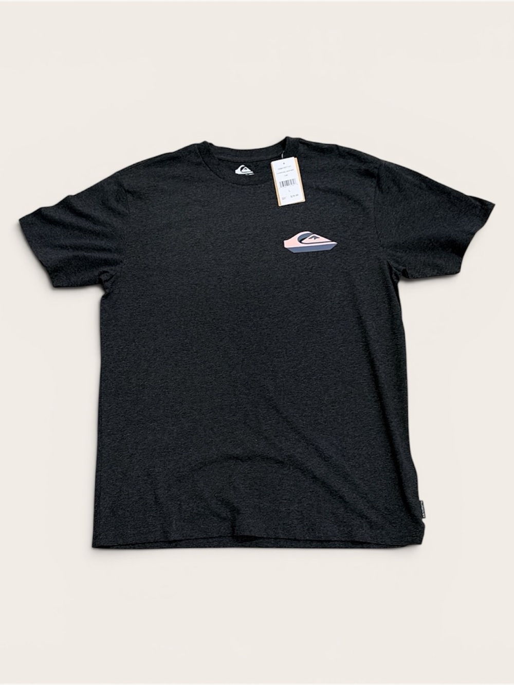 Quiksilver Charcoal Grey Short-Sleeve Tee with Pink Accent Logo NWT